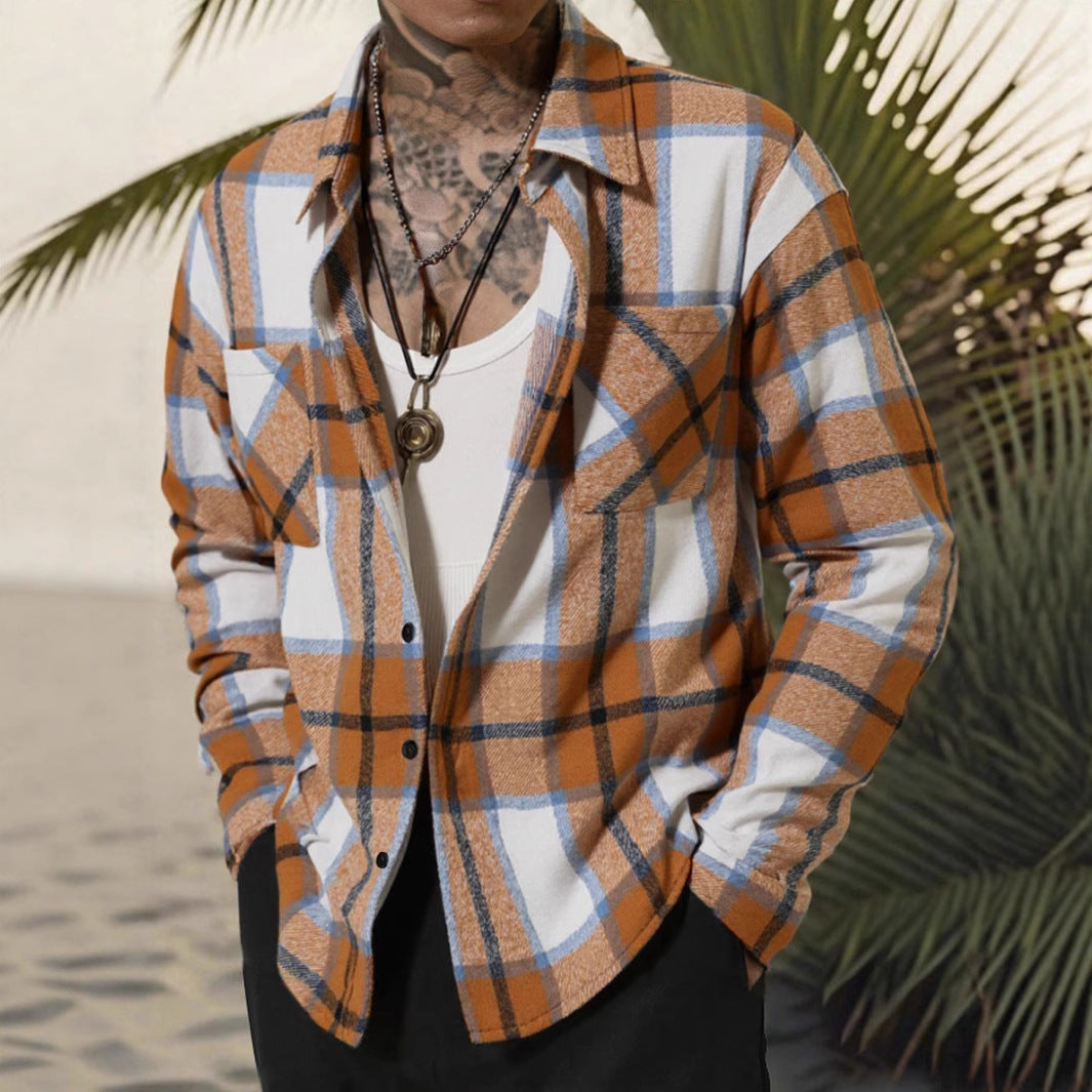 Mens Casual Flannel Plaid Jacket