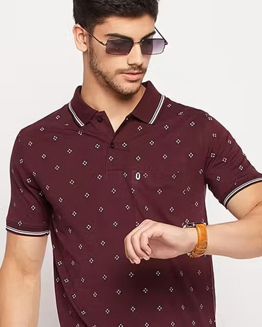 Men's Cotton Half Sleeves Printed Polo Neck T-shirt