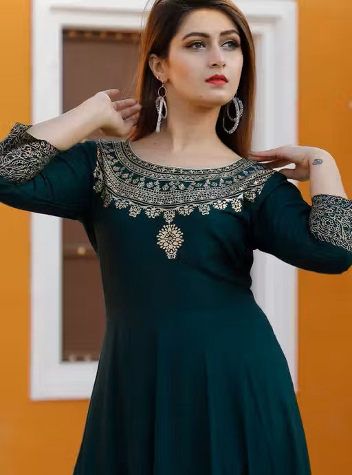 Embroidered Anarkali Kurta With Dupatta For Women
