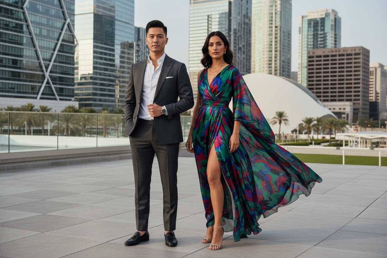 create a International fashion image of men and women