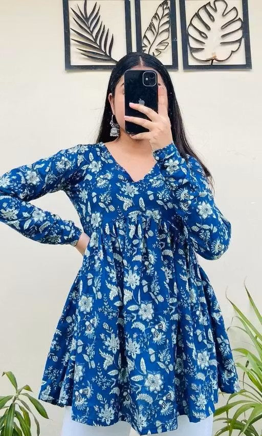 GL-New Stylish Indigo Blue V-Neck Top