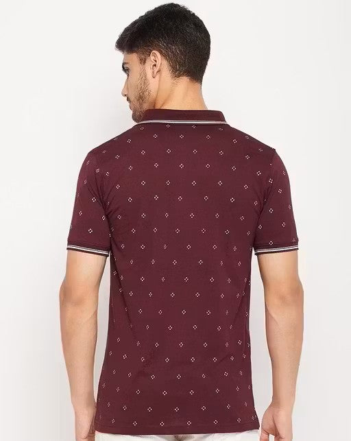 Men's Cotton Half Sleeves Printed Polo Neck T-shirt