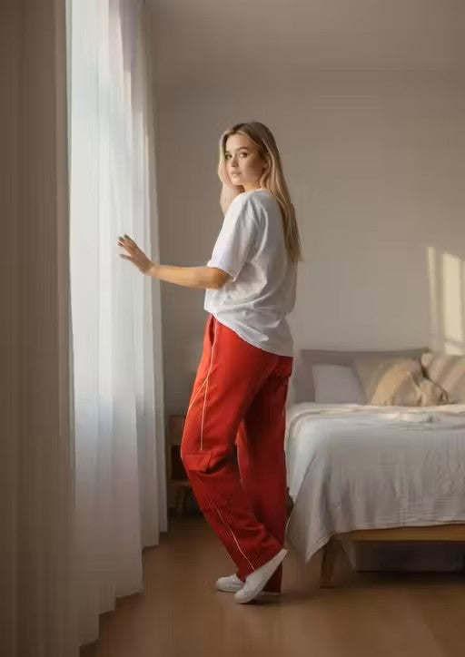 New Stylish Red Track Pants With Side Piping