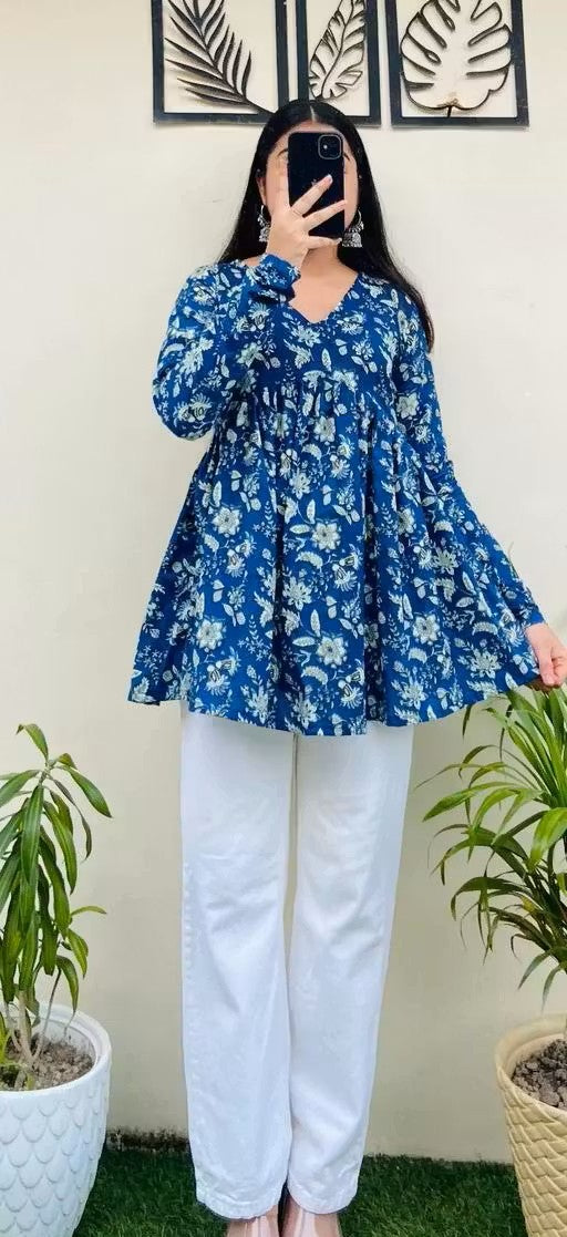 GL-New Stylish Indigo Blue V-Neck Top