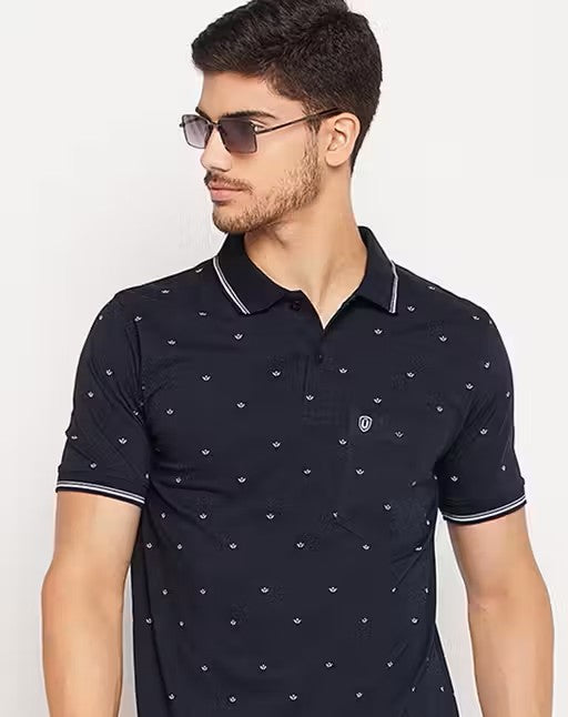 Men's Cotton Half Sleeves Printed Polo Neck T-shirt