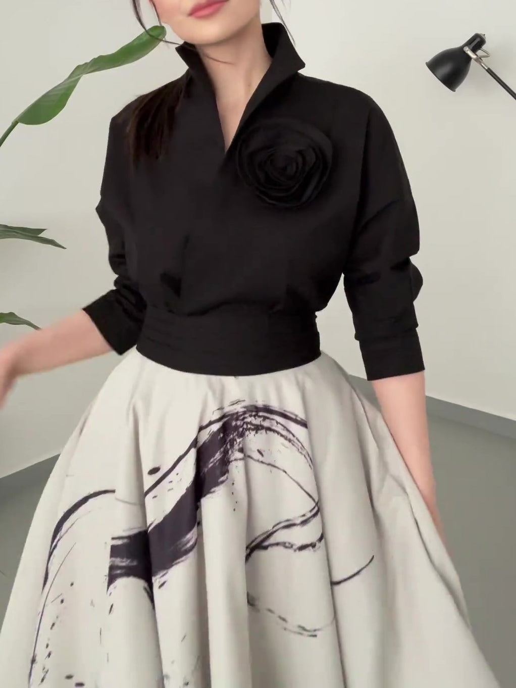 Vintage Three-layer Tulle Print Skirt