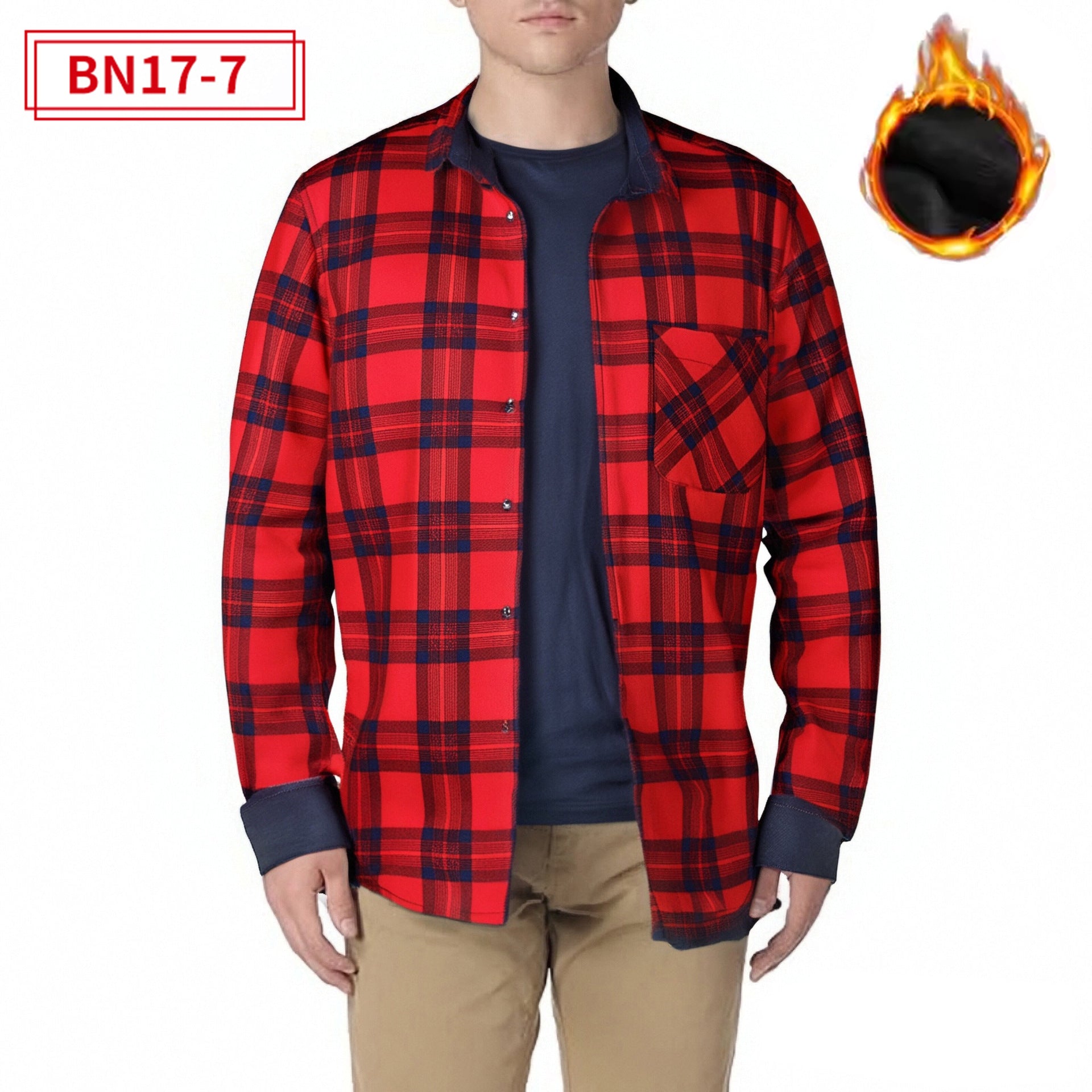 Fleece-lined Plaid Shirt For Warmth In Europe And America