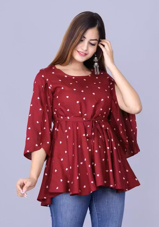 womens Crepe printed top, partywear top, festival top, trendy top