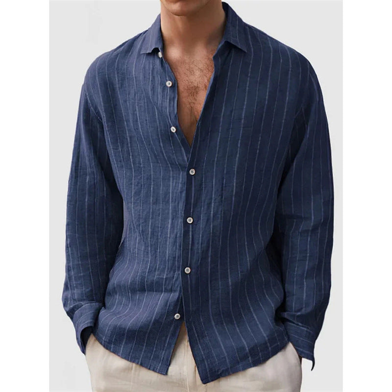 Long Sleeve Men's Shirt Striped Print