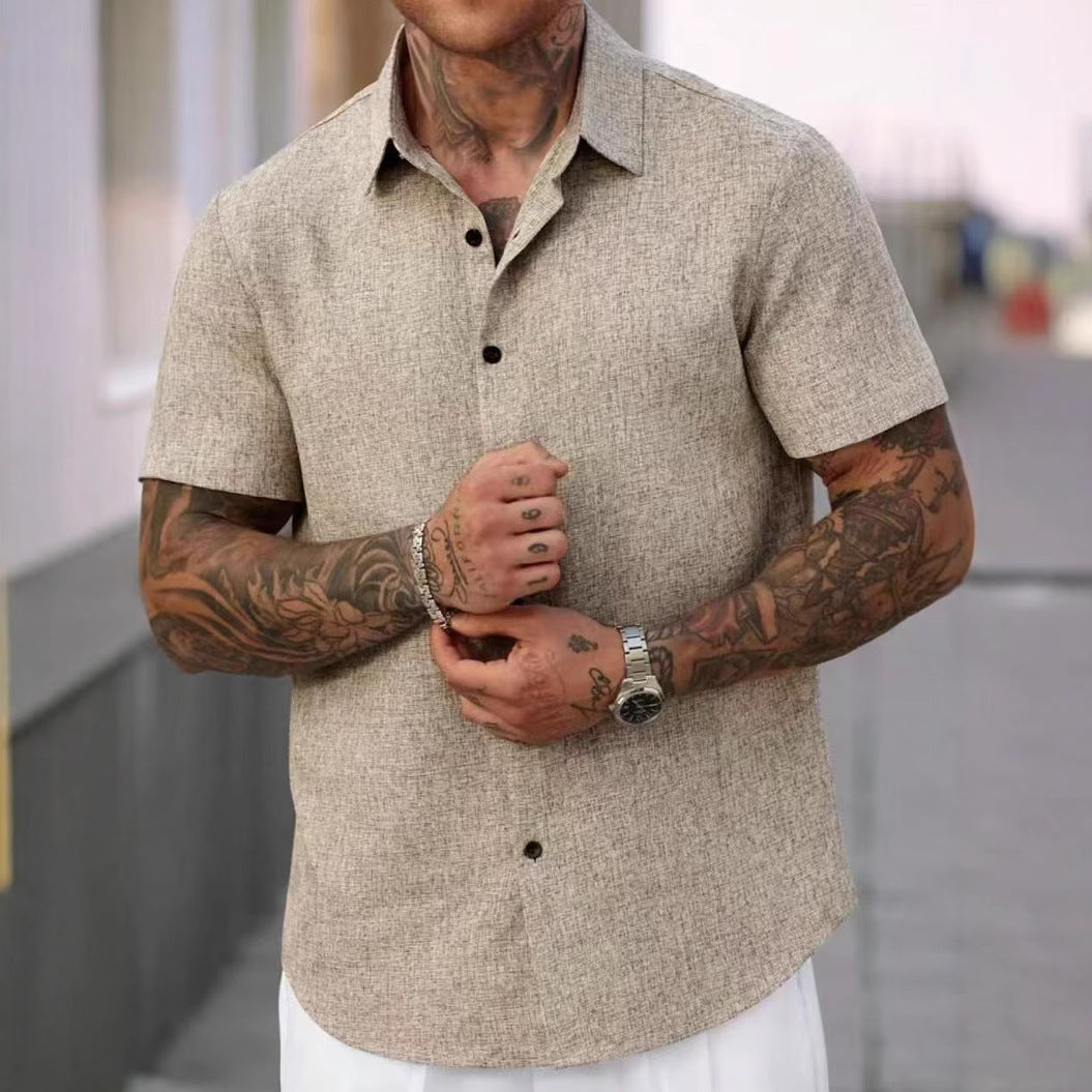 Men's Lapel Cotton And Linen Stripes Jacquard Loose Casual Shirt