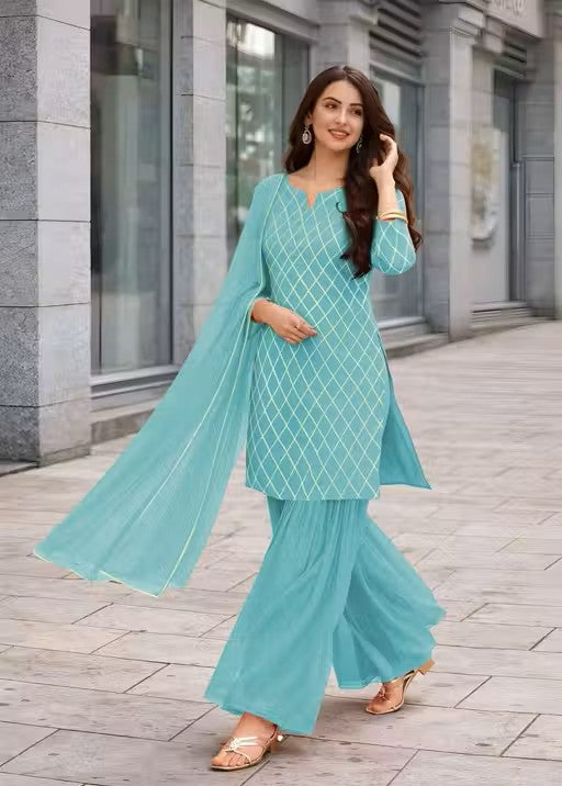 Rayon Printed Kurta (Garara/Sharara) Suit Set