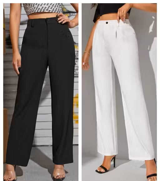 Women Trouser Straight Design Soft Comfortable Material (Pack of 2)