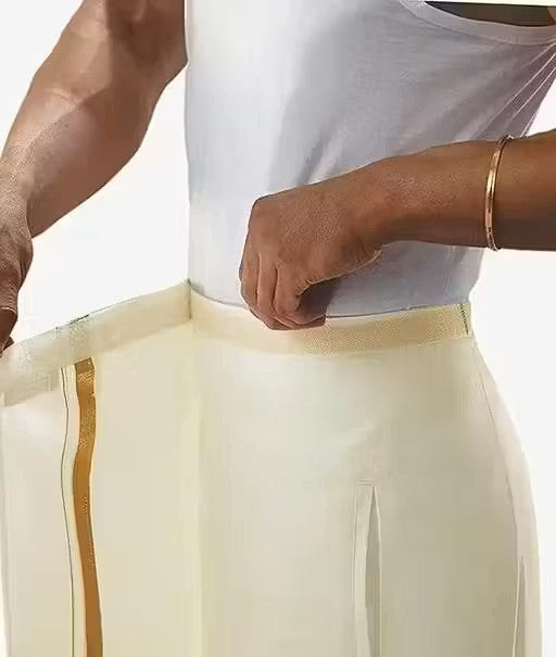 Shri Hari Fabs Cream Velcro Dhoti
