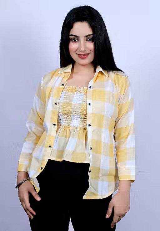 Stylish Girl's Checked Shirt Collar Multicolor TOP &amp; Tunics 2 pcs Inner
