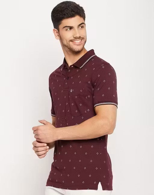 Men's Cotton Half Sleeves Printed Polo Neck T-shirt