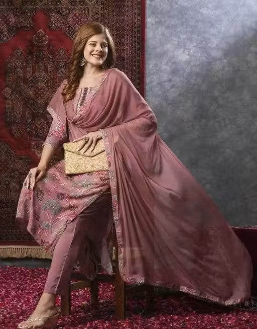 Rayon Printed kurti Pant Dupatta Set For Women's