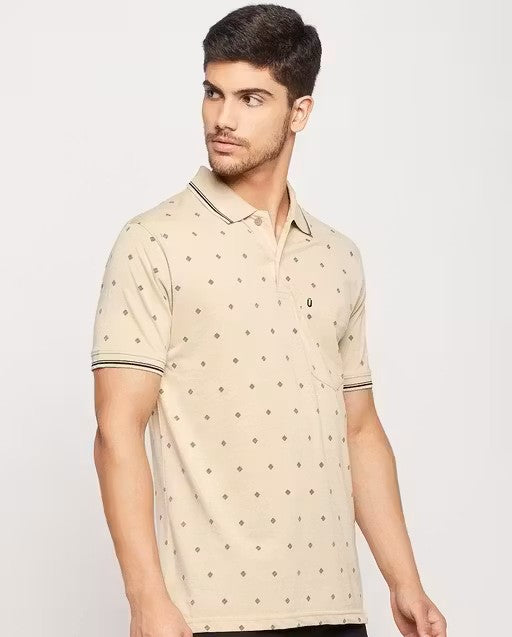 Men's Cotton Half Sleeves Printed Polo Neck T-shirt