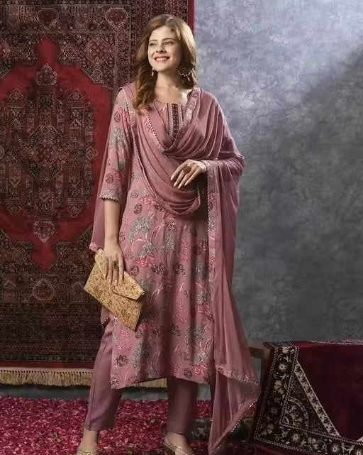 Rayon Printed kurti Pant Dupatta Set For Women's