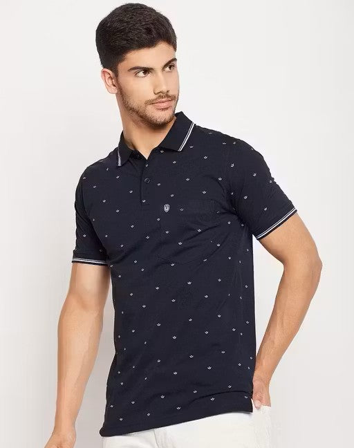 Men's Cotton Half Sleeves Printed Polo Neck T-shirt