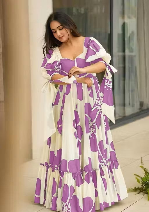 Floral Printed Flared Rayon Maxi Dress