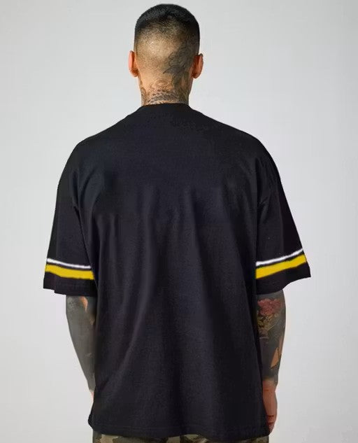 Printed Men Round Neck Black T-Shirt