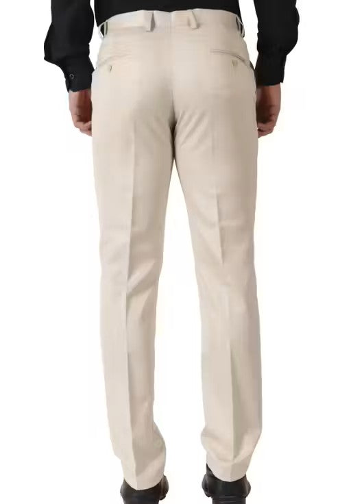 Maleno Men's Solid Cream Trousers