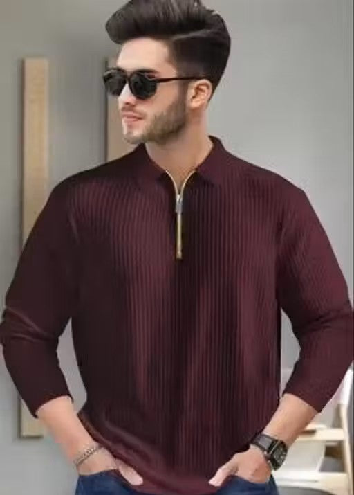 Men Polo Neck Full Sleeve Cotton Blend Regular Tshirt