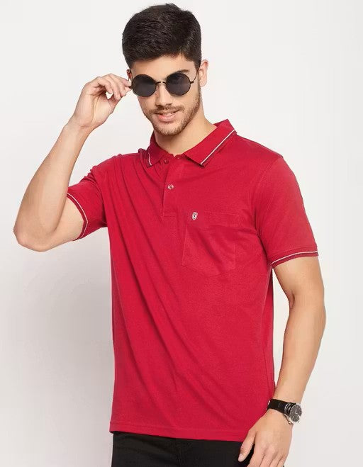 Men's Cotton Half Sleeves Solid Polo Neck T-shirt
