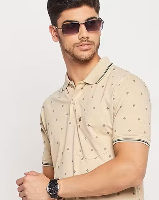 Men's Cotton Half Sleeves Printed Polo Neck T-shirt