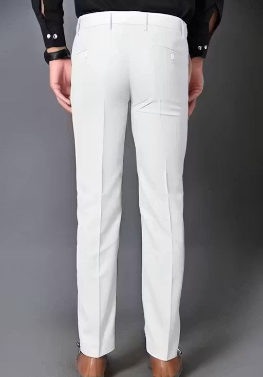 White Cotton Blend Trousers Pant