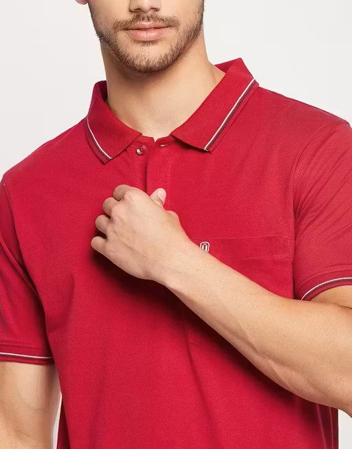 Men's Cotton Half Sleeves Solid Polo Neck T-shirt