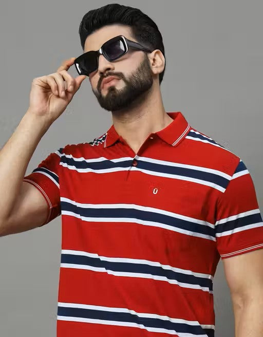 Men's Polo Collar Striper T Shirt