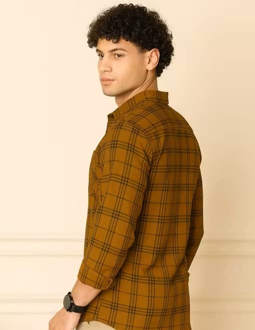 Men's Brown Checked Cotton Casual Shirt