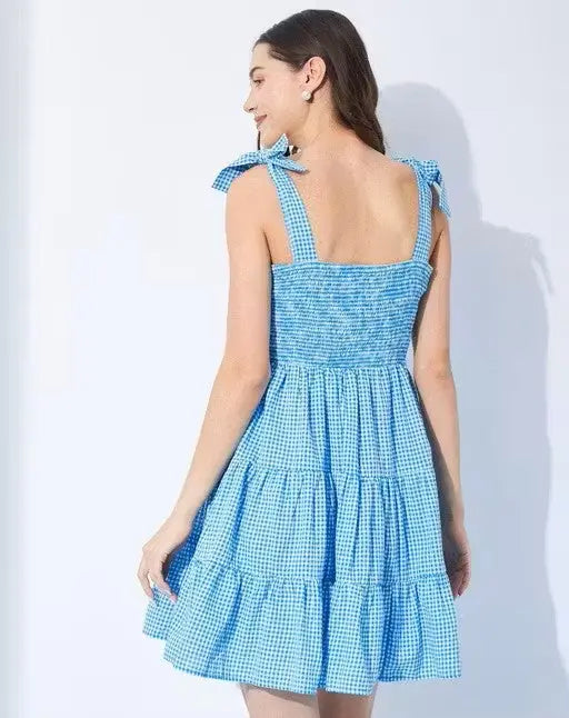 Cotton Gingham Check Tiered Dress Velvark.com