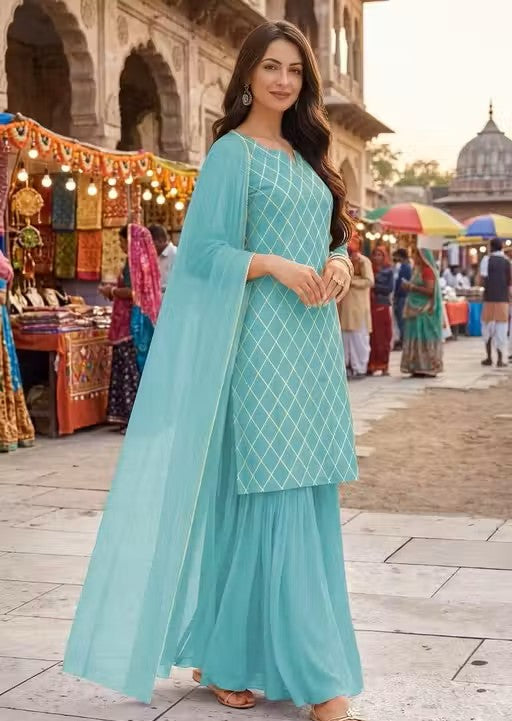 Rayon Printed Kurta (Garara/Sharara) Suit Set