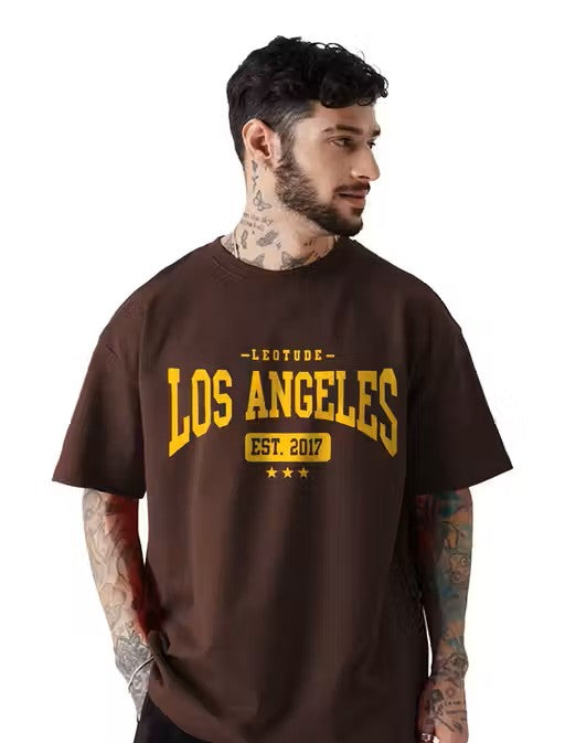 Men's Graphic Print Oversize Round Brown Tshirts