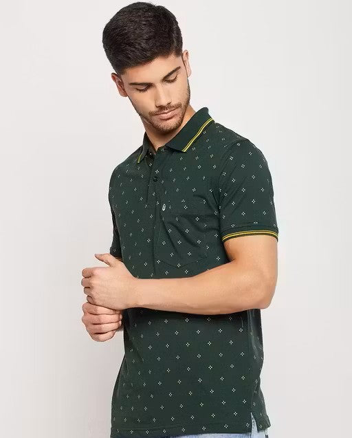 Men's Cotton Half Sleeves Printed Polo Neck T-shirt