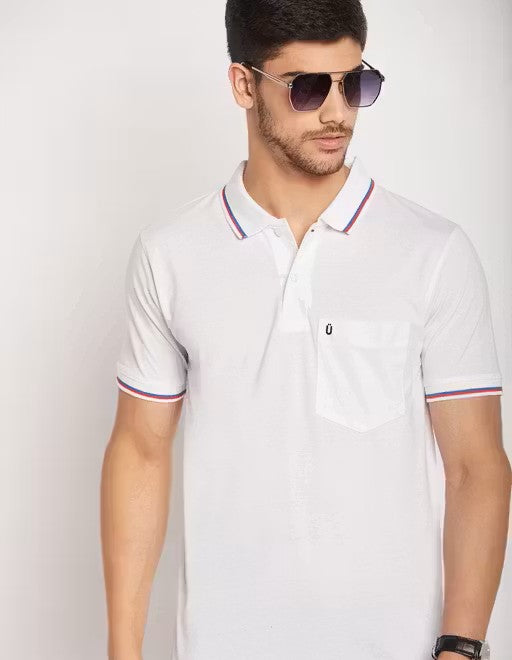 Men's Cotton Half Sleeves Solid Polo Neck T-shirt