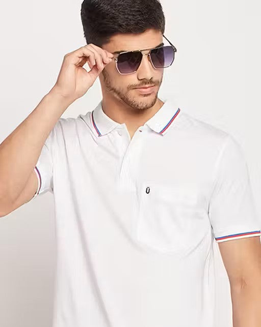 Men's Cotton Half Sleeves Solid Polo Neck T-shirt