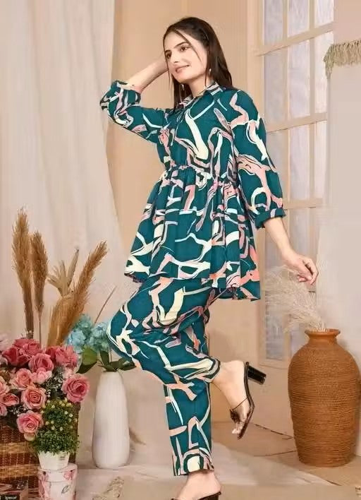 Women Printed Top Bottom Co-Ords Set Cord Set.