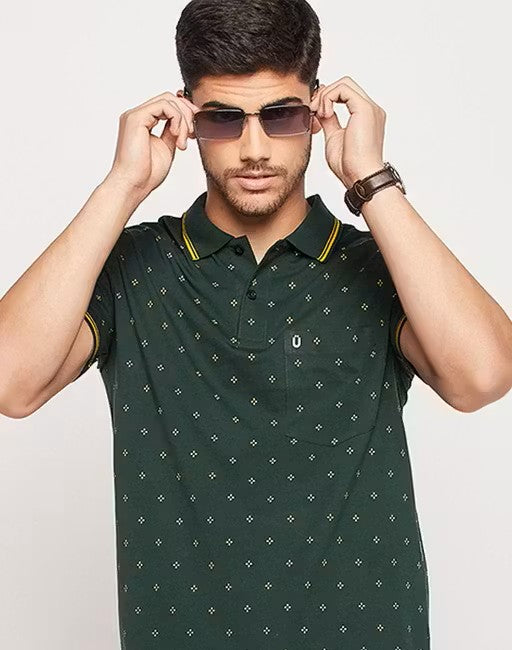 Men's Cotton Half Sleeves Printed Polo Neck T-shirt