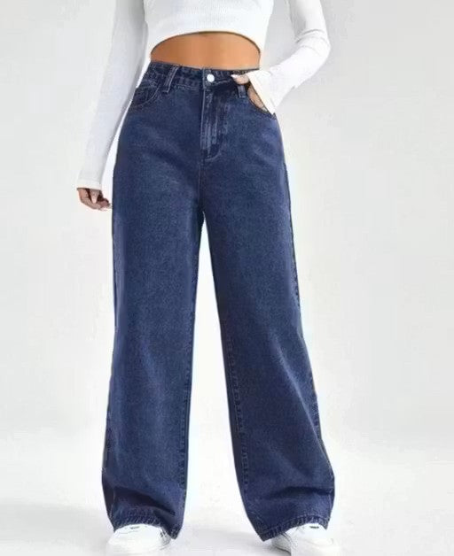 Dark Blue Straight Fit Wide Legg Jeans