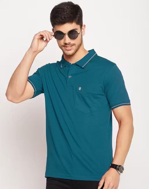 Men's Cotton Half Sleeves Solid Polo Neck T-shirt