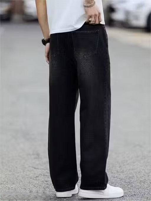 MENS BAGGY WHISKER BLACK PURE DENIM JEANS