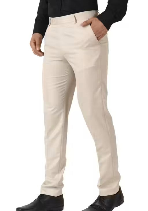 Maleno Men's Solid Cream Trousers