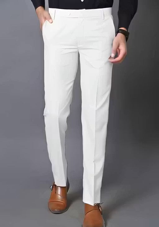 White Cotton Blend Trousers Pant