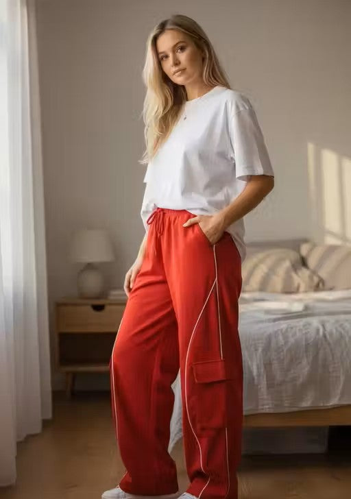 New Stylish Red Track Pants With Side Piping