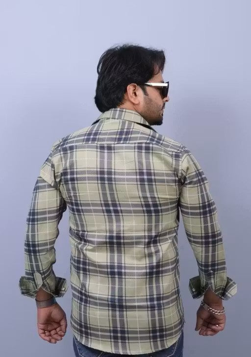 Stylish Checked Casual Cotton Mehandi Shirt