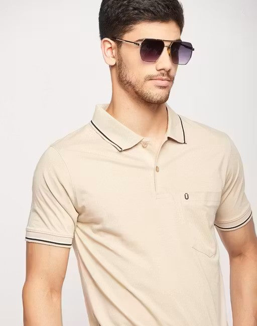 Men's Cotton Half Sleeves Solid Polo Neck T-shirt