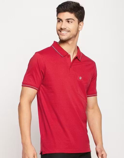 Men's Cotton Half Sleeves Solid Polo Neck T-shirt